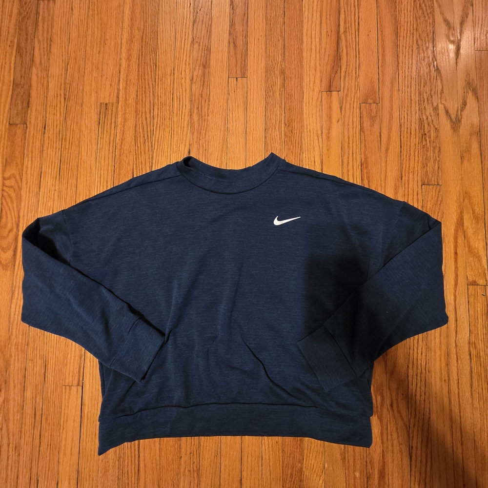 Nike Women's Navy Crewneck Sweatshirt with White Swoosh